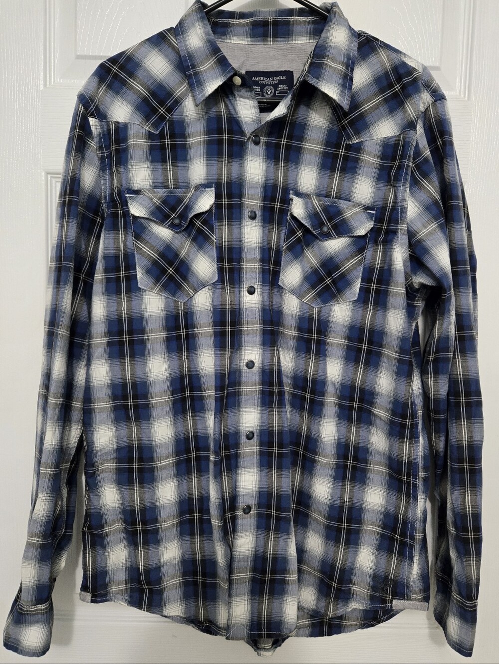 American Eagle Outfitters Pearl Snap Plaid Flannel 100% Cotton Vintage Fit L